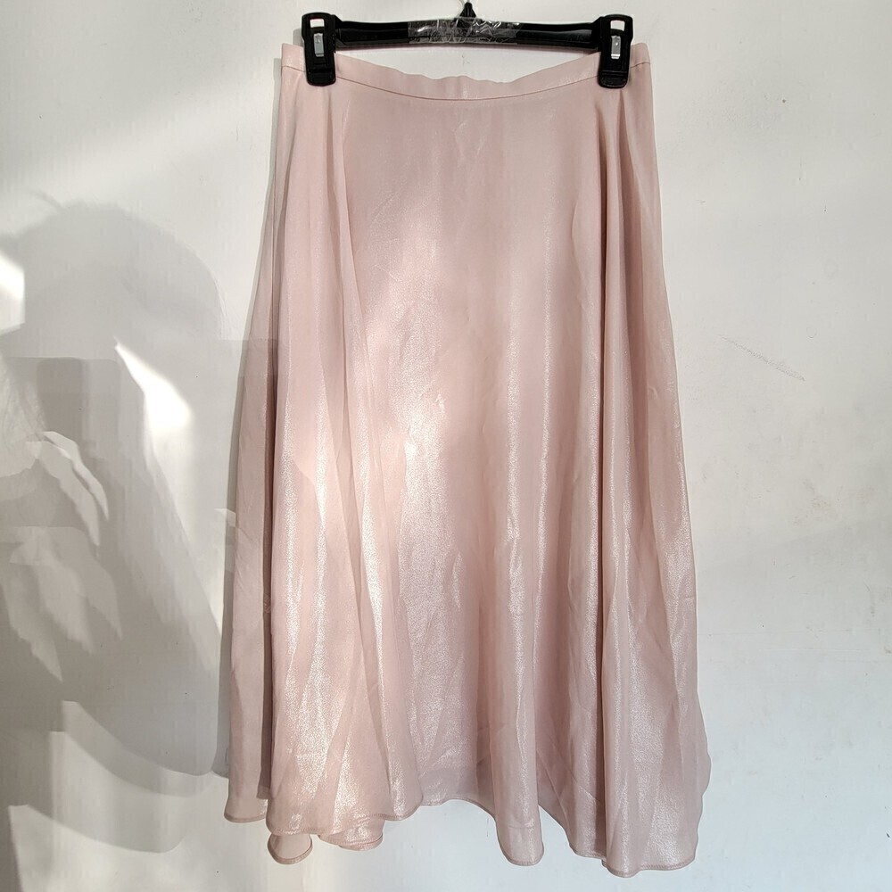 NEW Ted Baker London Pink Shimmery A-Line Gold Zipper Back Midi Modest Skirt 2